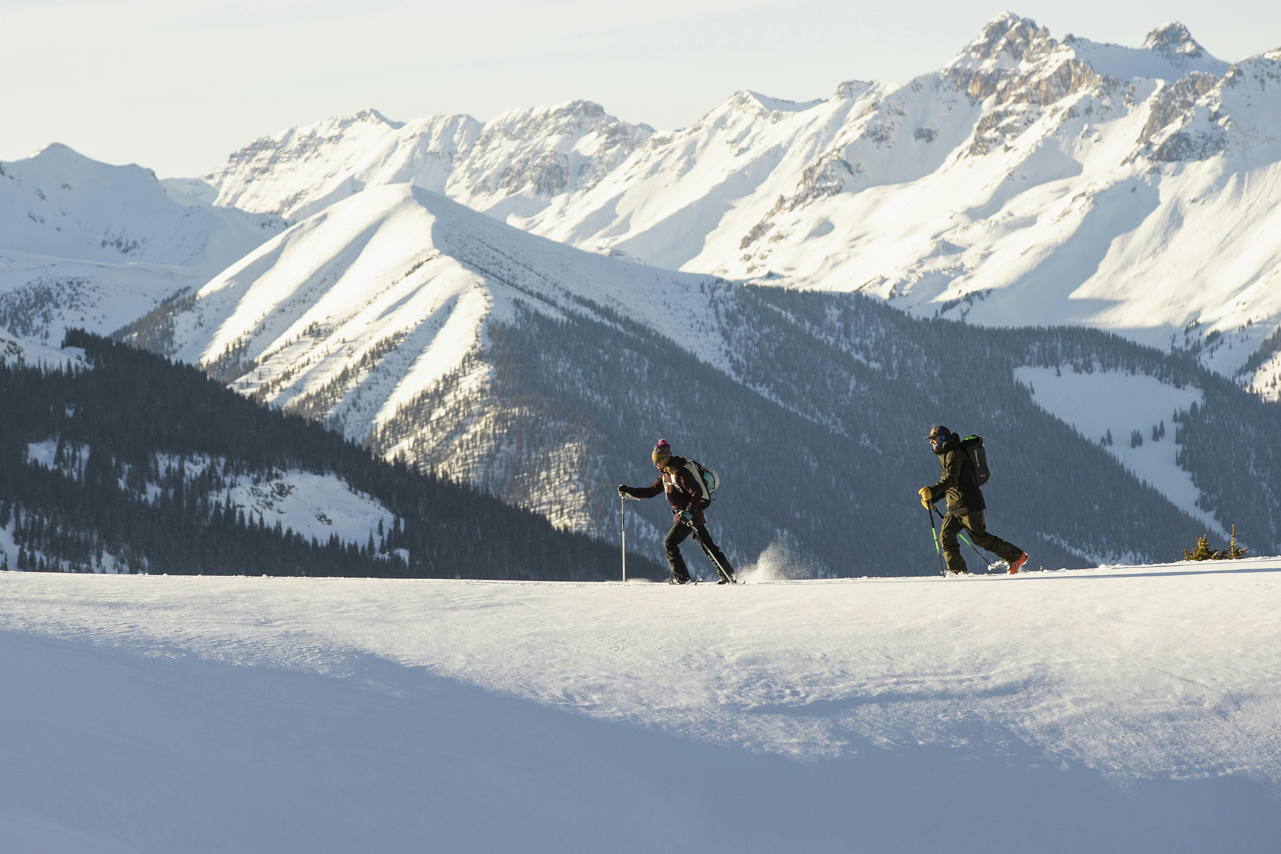 Black Diamond Athlete Mike Barney skinning with a partner. 