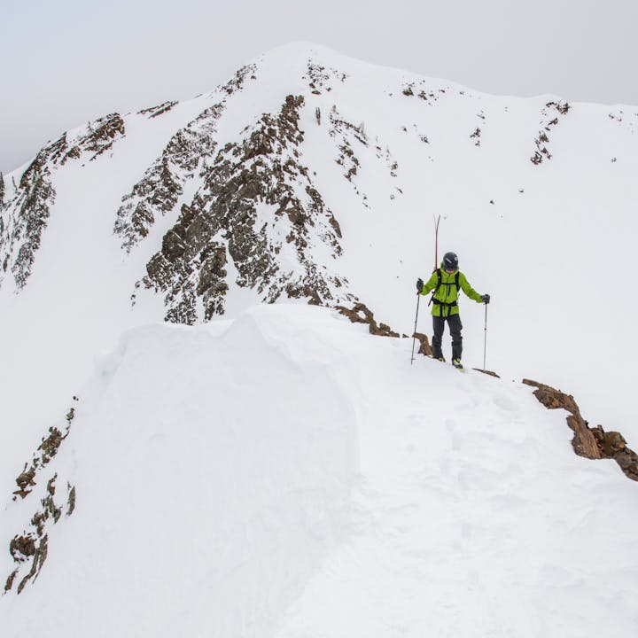 BD employee Andy Anderson on a snowy ridgeline. 