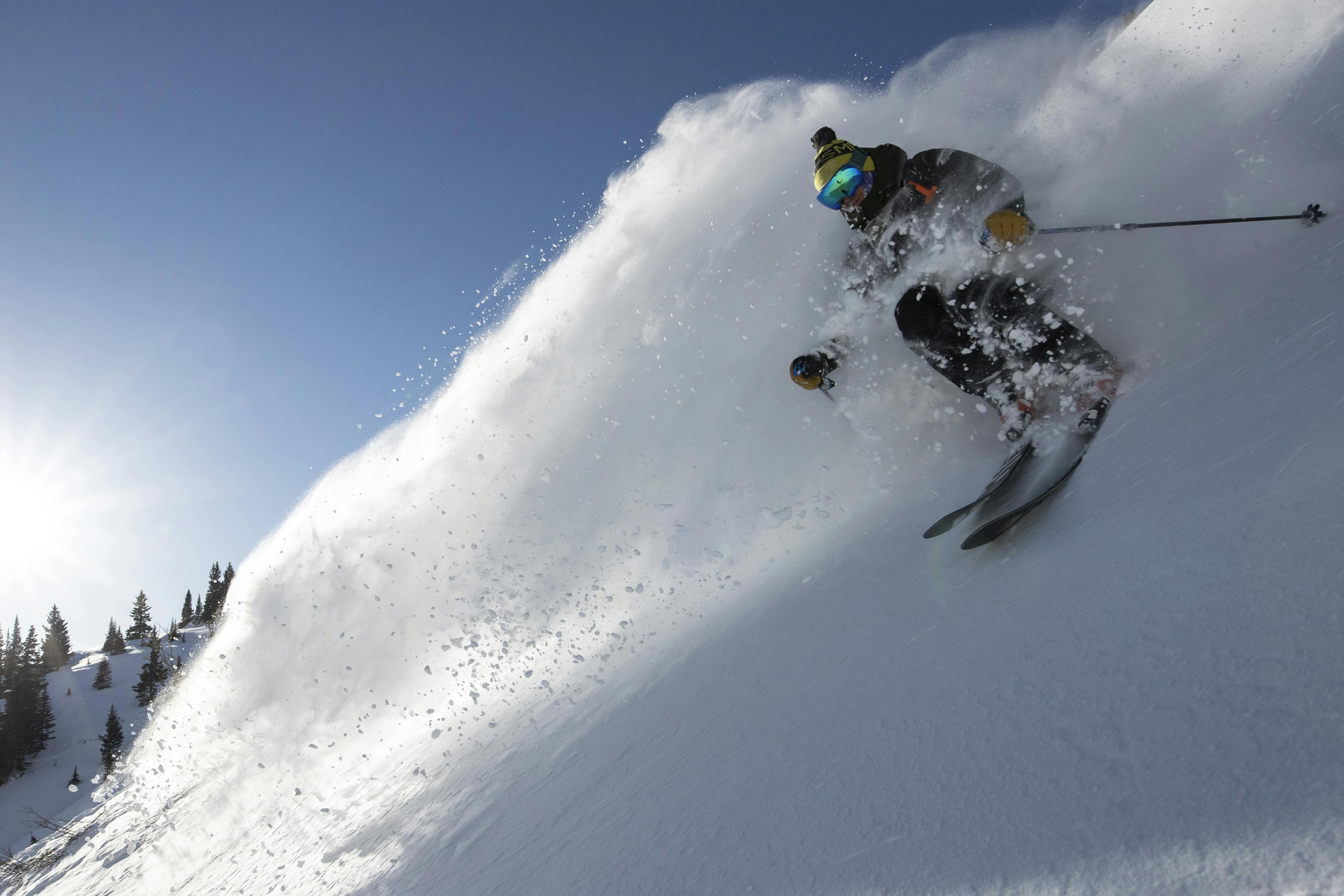 Black Diamond Athlete Mike Barney in a powder cloud.